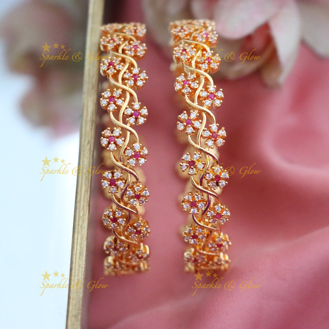 Traditional Gold Polished AD Stone Bangles Set