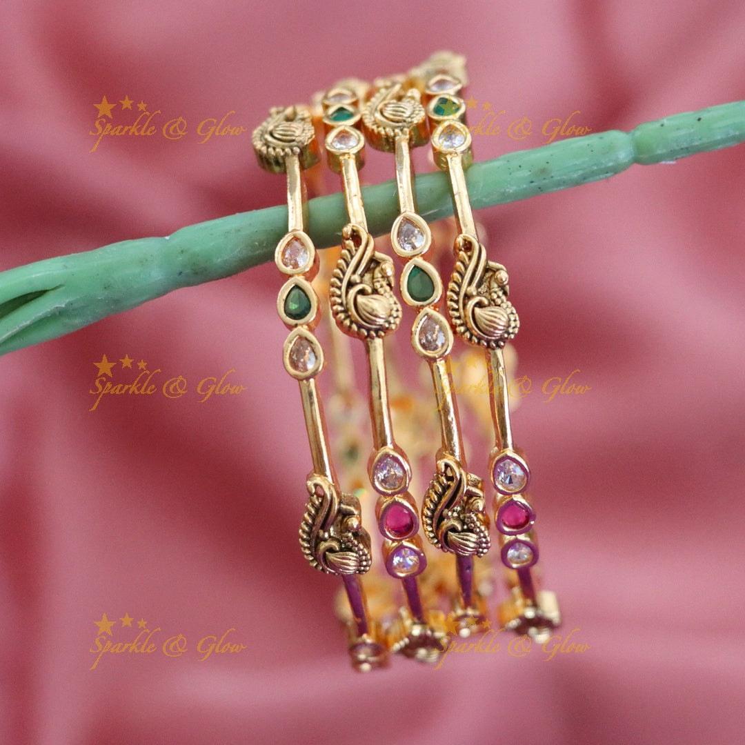 Exquisite Gold Tone Festival Bangles with Gem Accents