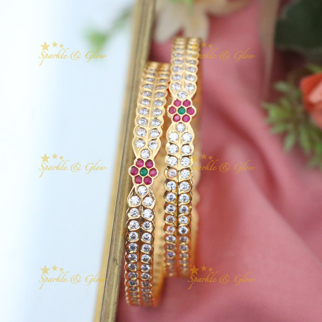 Gold-Plated Floral Bangle Set for Festive Occasions