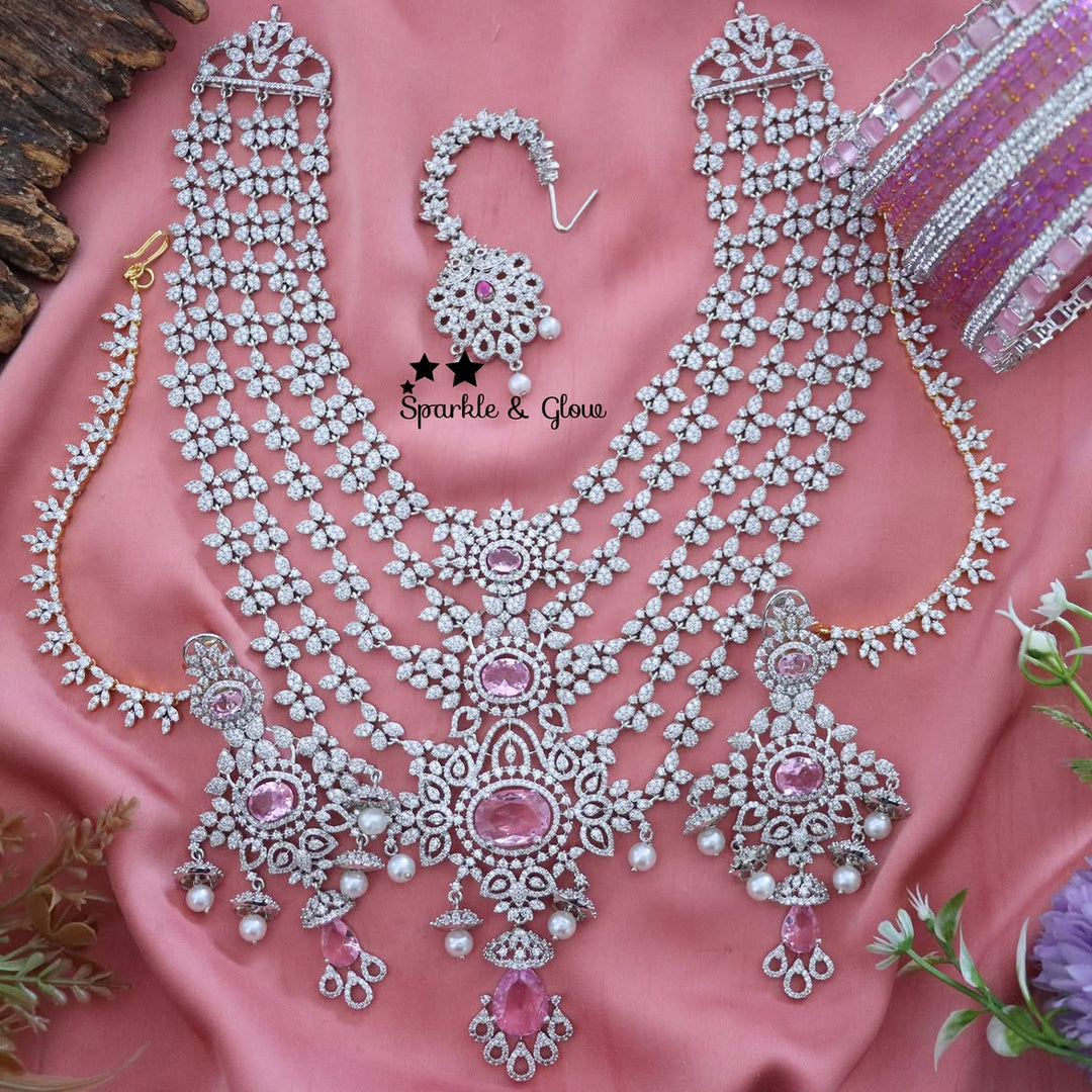 Stunning Semi Bridal Set with Pink Gems