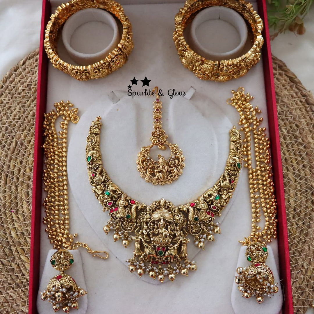 Exquisite Lakshmi Peacock Necklace and Bangle Set