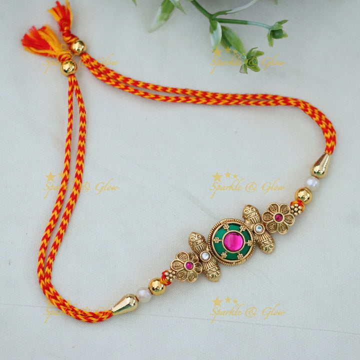 Exquisite Gold-Plated Rakhi Bracelet – Festive Charm