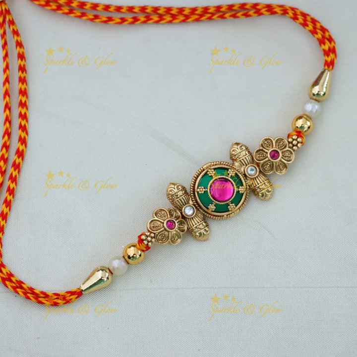Exquisite Gold-Plated Rakhi Bracelet – Festive Charm