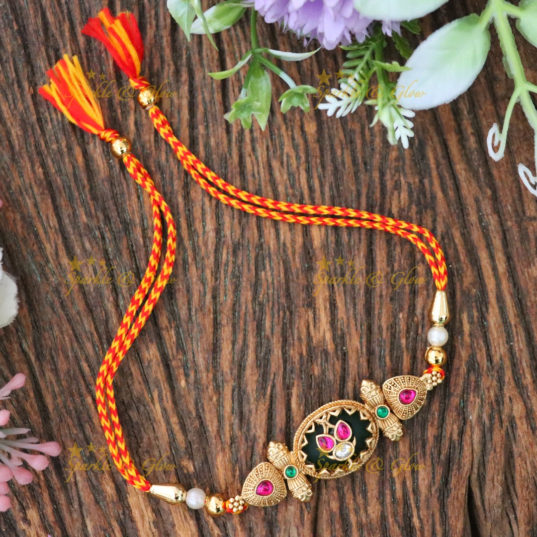 Exquisite Festive Rakhi Bracelet in Gold