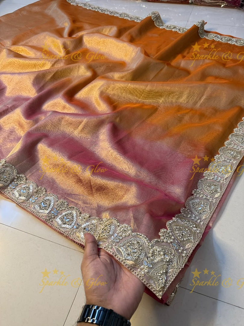 Exquisite Banarasi Saree with Mirror Lace Border