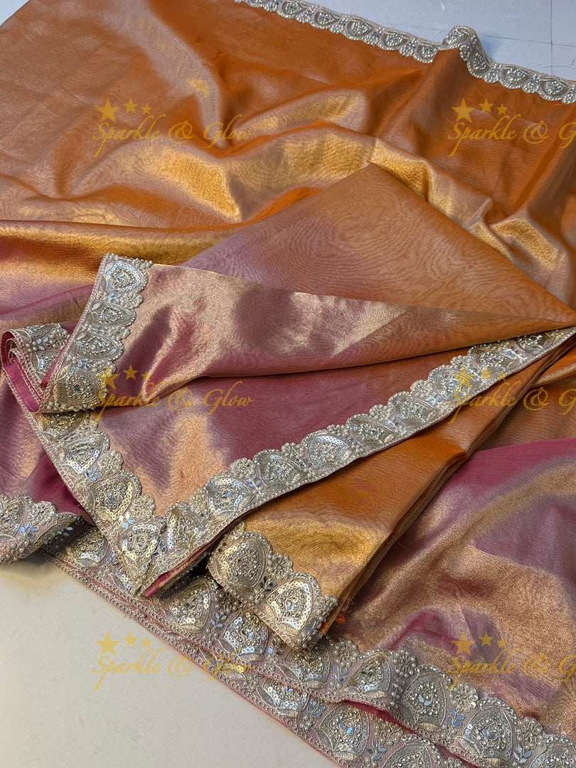 Exquisite Banarasi Saree with Mirror Lace Border