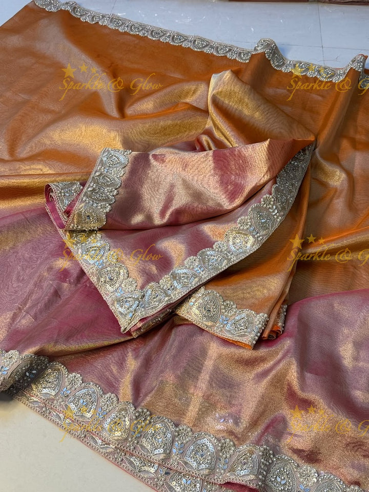 Exquisite Banarasi Saree with Mirror Lace Border