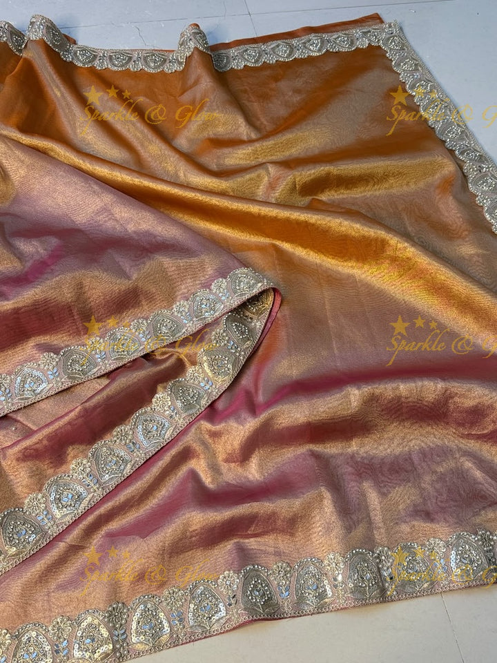 Exquisite Banarasi Saree with Mirror Lace Border