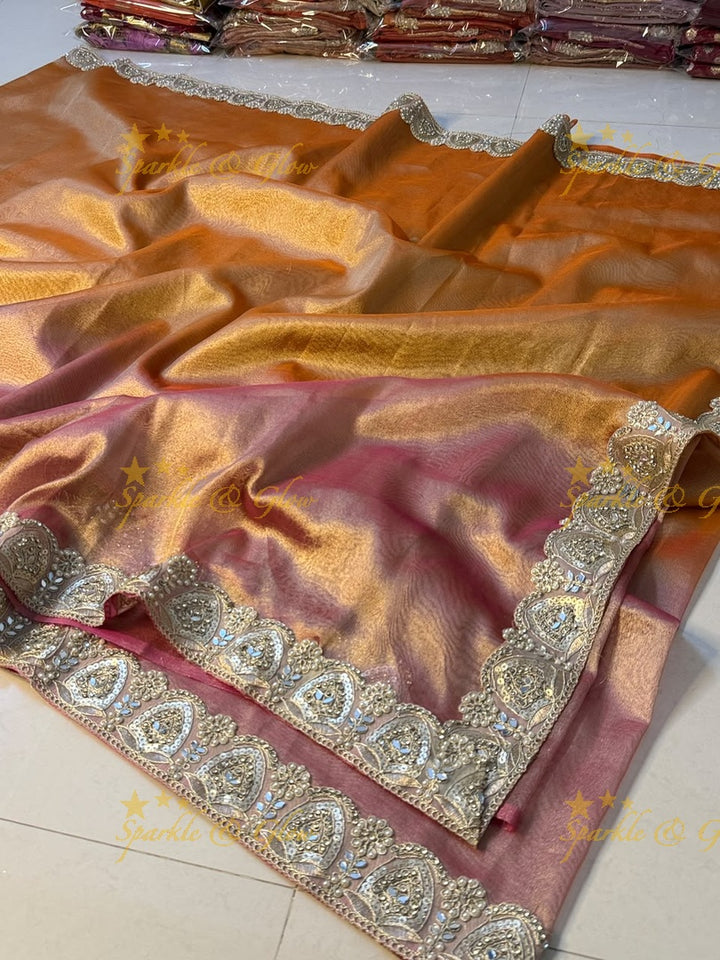 Exquisite Banarasi Saree with Mirror Lace Border