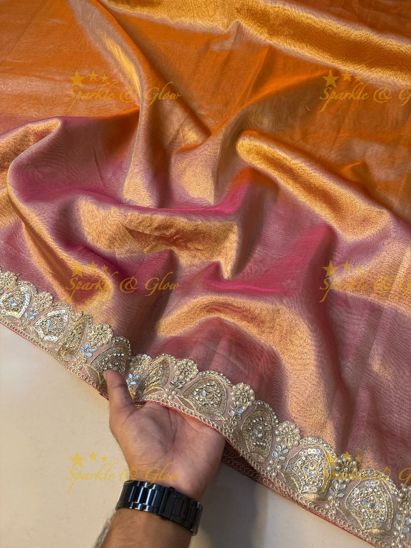 Exquisite Banarasi Saree with Mirror Lace Border