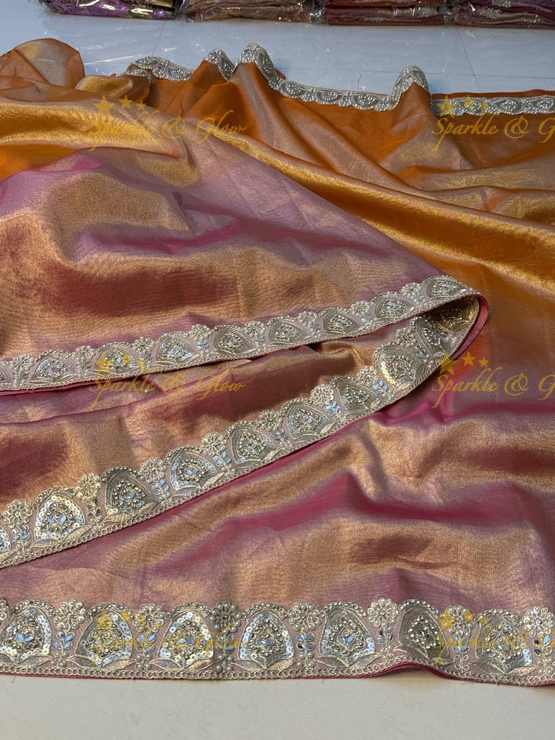 Exquisite Banarasi Saree with Mirror Lace Border
