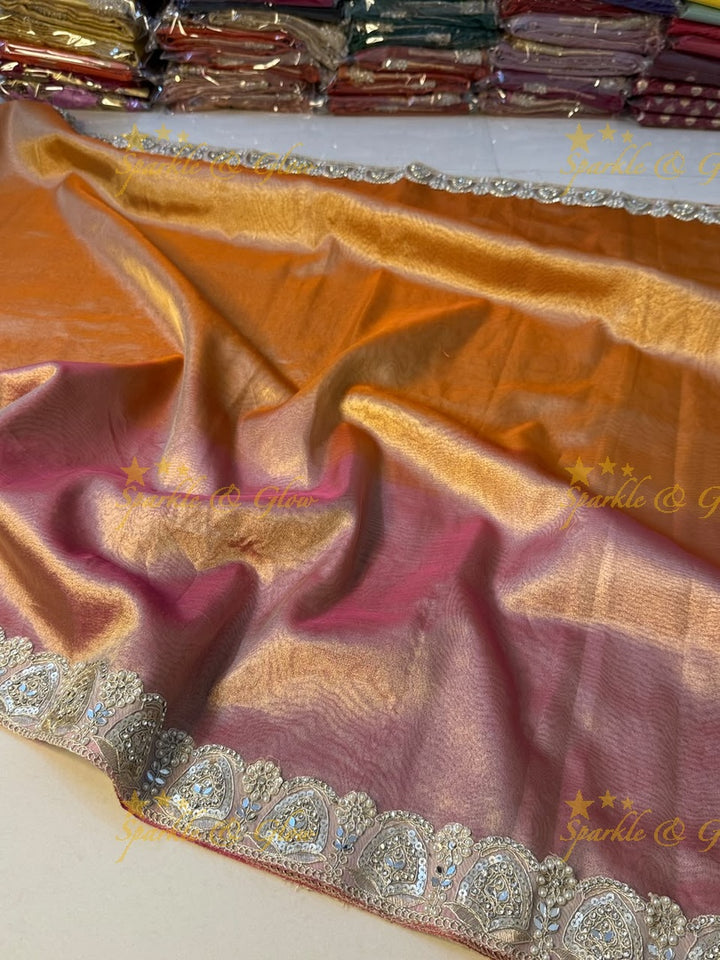 Exquisite Banarasi Saree with Mirror Lace Border
