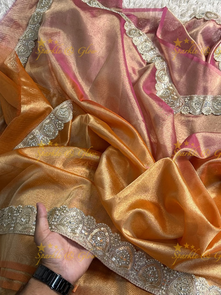 Exquisite Banarasi Saree with Mirror Lace Border