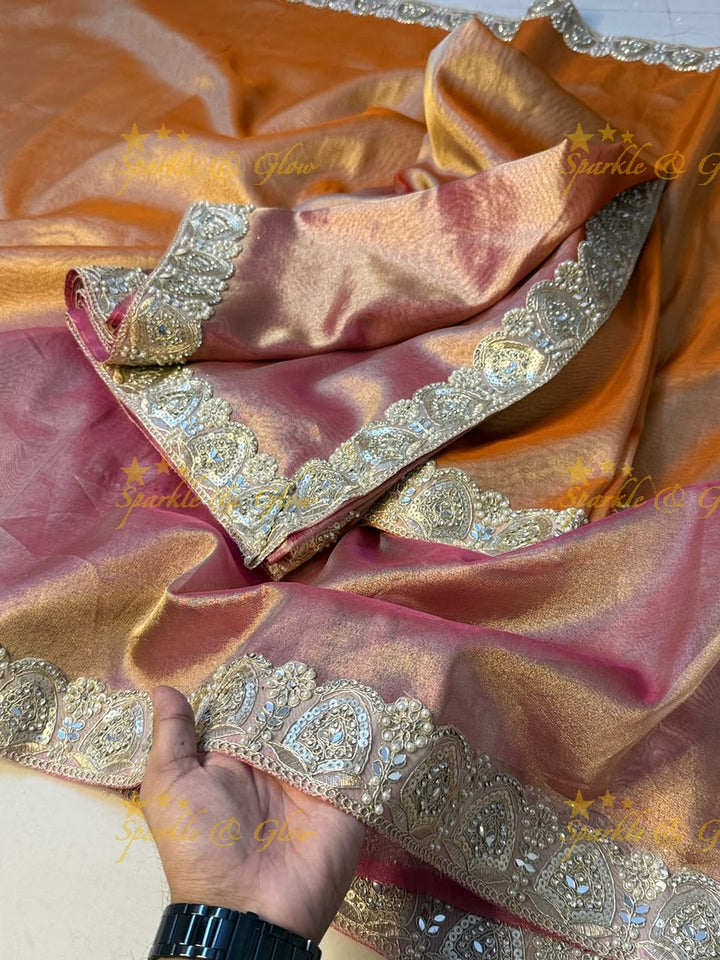 Exquisite Banarasi Saree with Mirror Lace Border