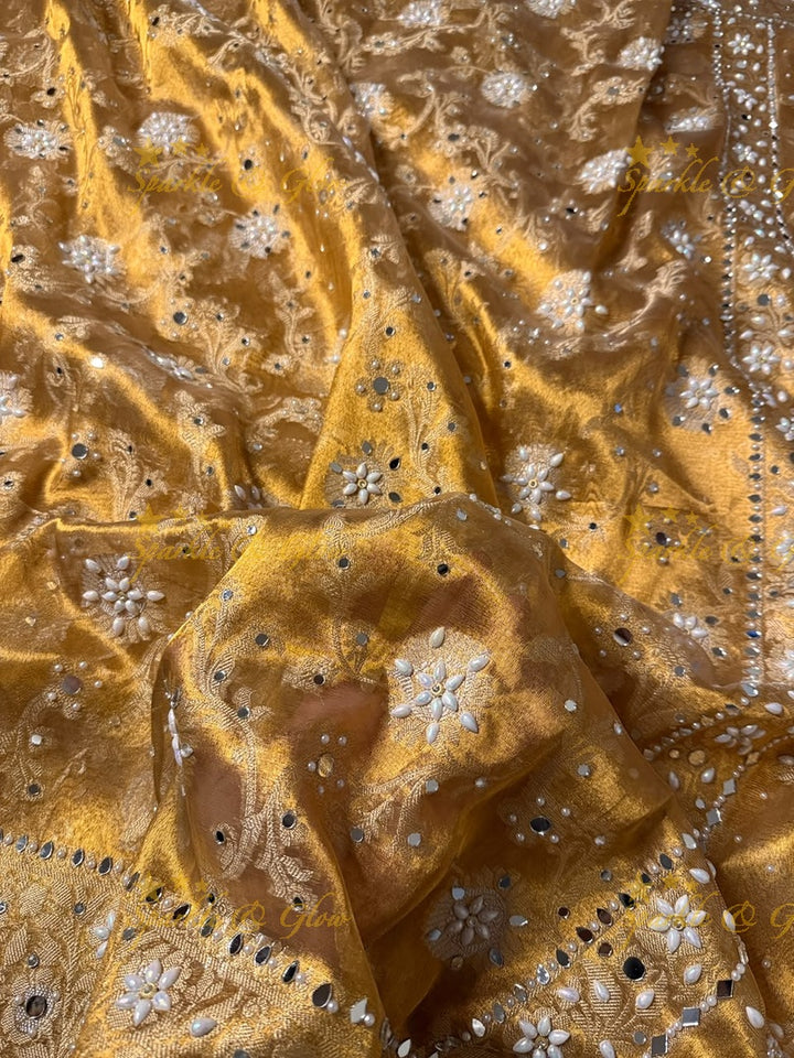 Exquisite Floral Tissue Organza Banarasi Saree for Weddings