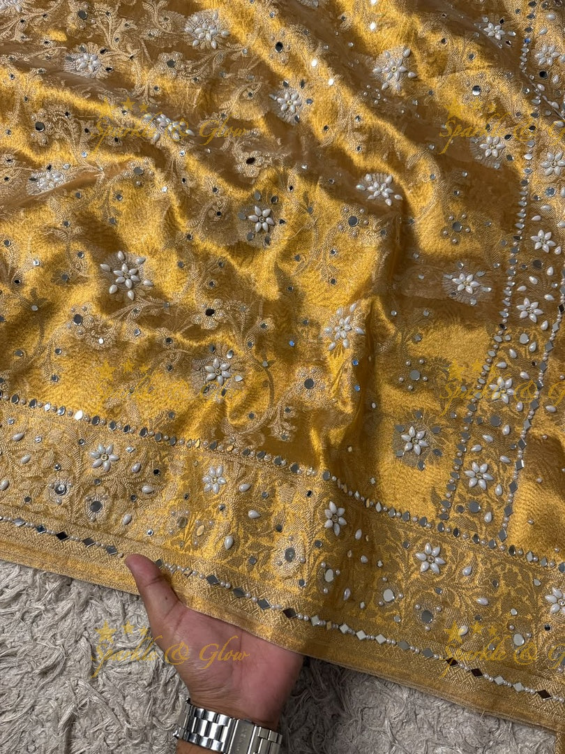 Exquisite Floral Tissue Organza Banarasi Saree for Weddings