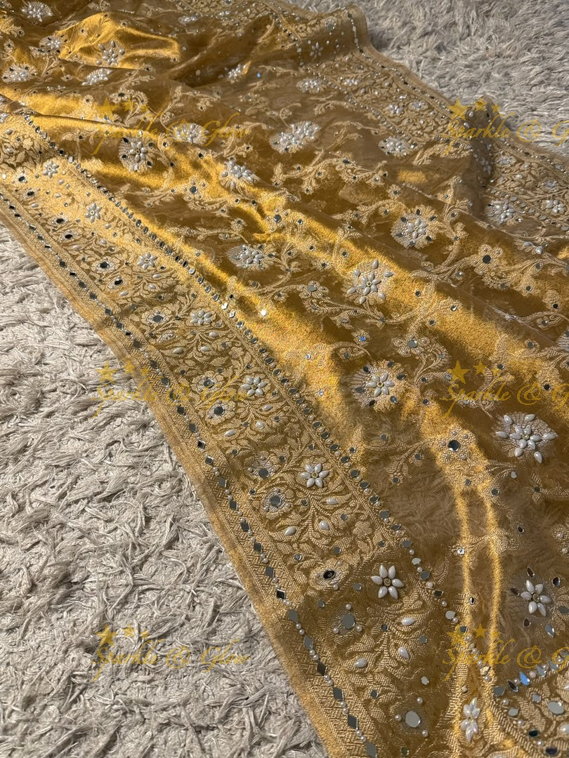 Exquisite Floral Tissue Organza Banarasi Saree for Weddings