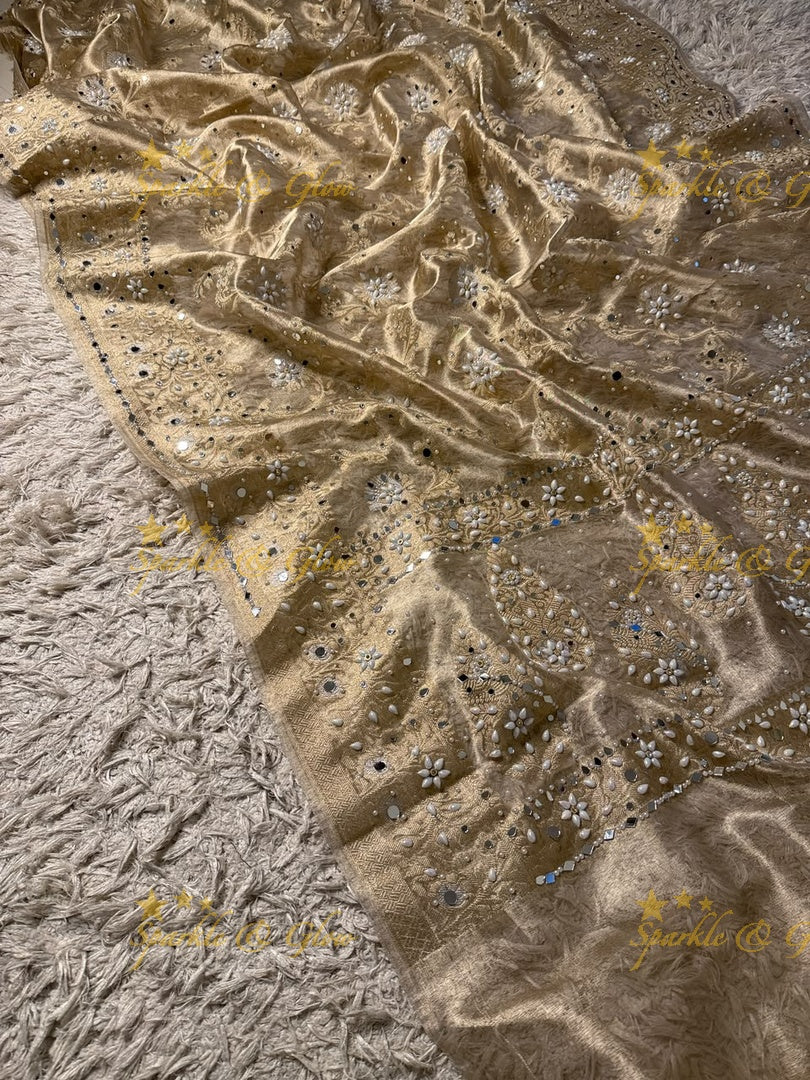 Exquisite Floral Tissue Organza Banarasi Saree for Weddings