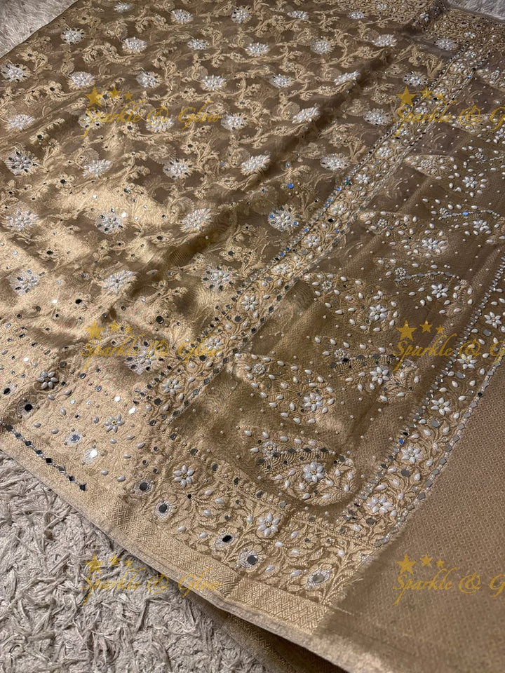 Exquisite Floral Tissue Organza Banarasi Saree for Weddings