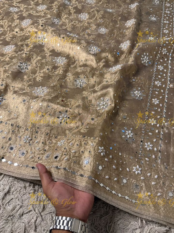 Exquisite Floral Tissue Organza Banarasi Saree for Weddings