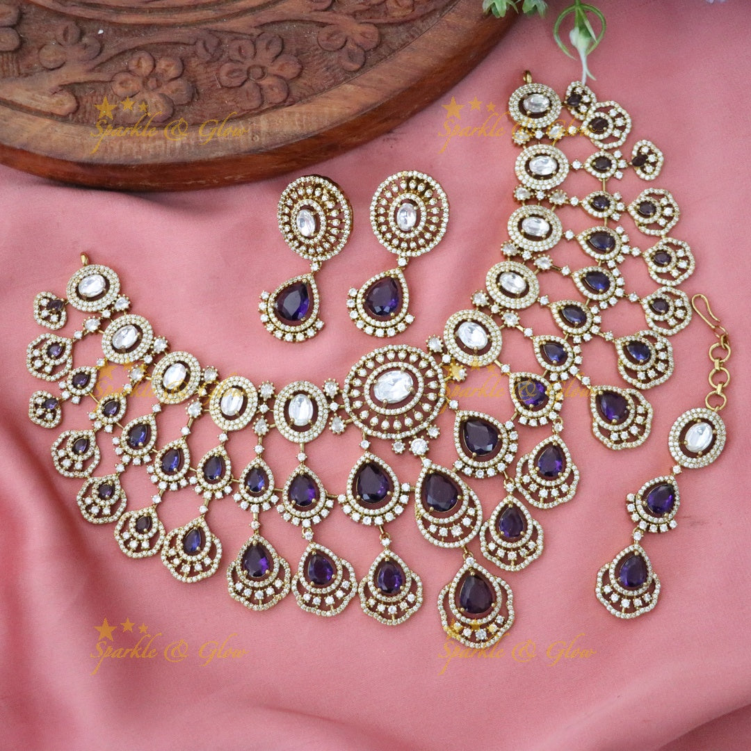 Exquisite Green Drop Necklace Set with Maang Tikka