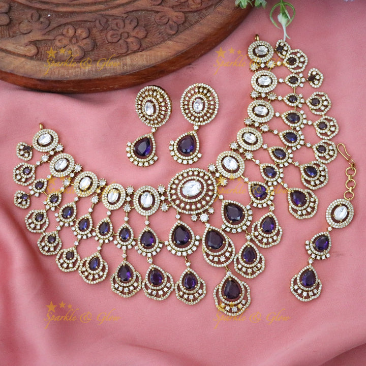 Exquisite Green Drop Necklace Set with Maang Tikka