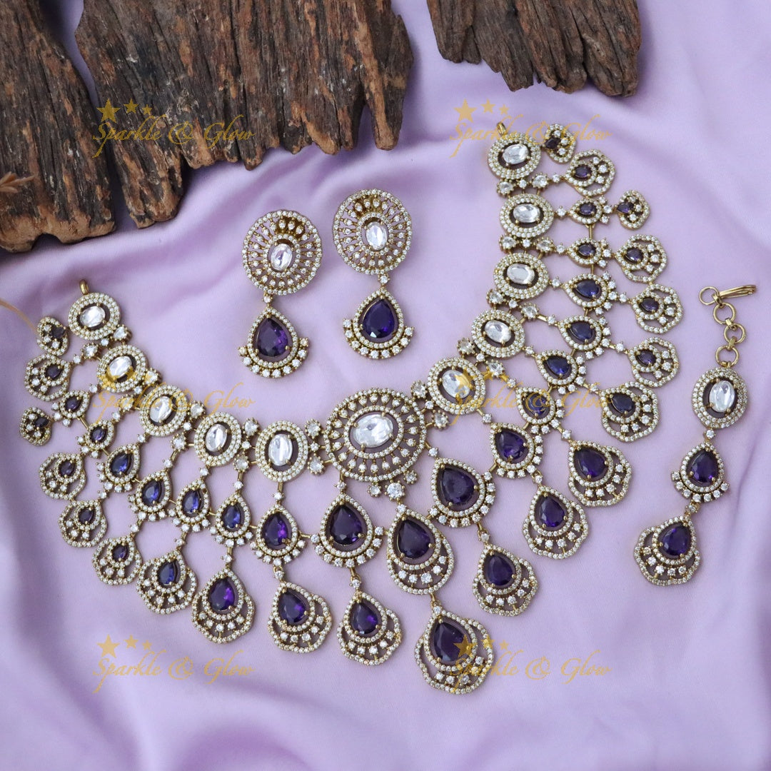 Exquisite Green Drop Necklace Set with Maang Tikka