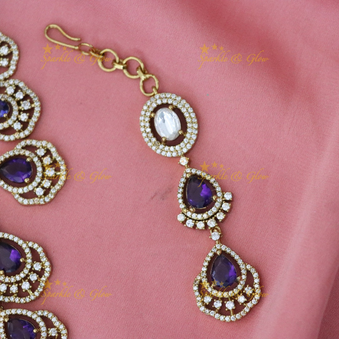 Exquisite Green Drop Necklace Set with Maang Tikka