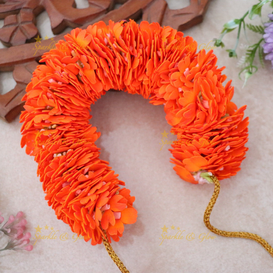 Radiant Orange Floral Gajra for Celebrations