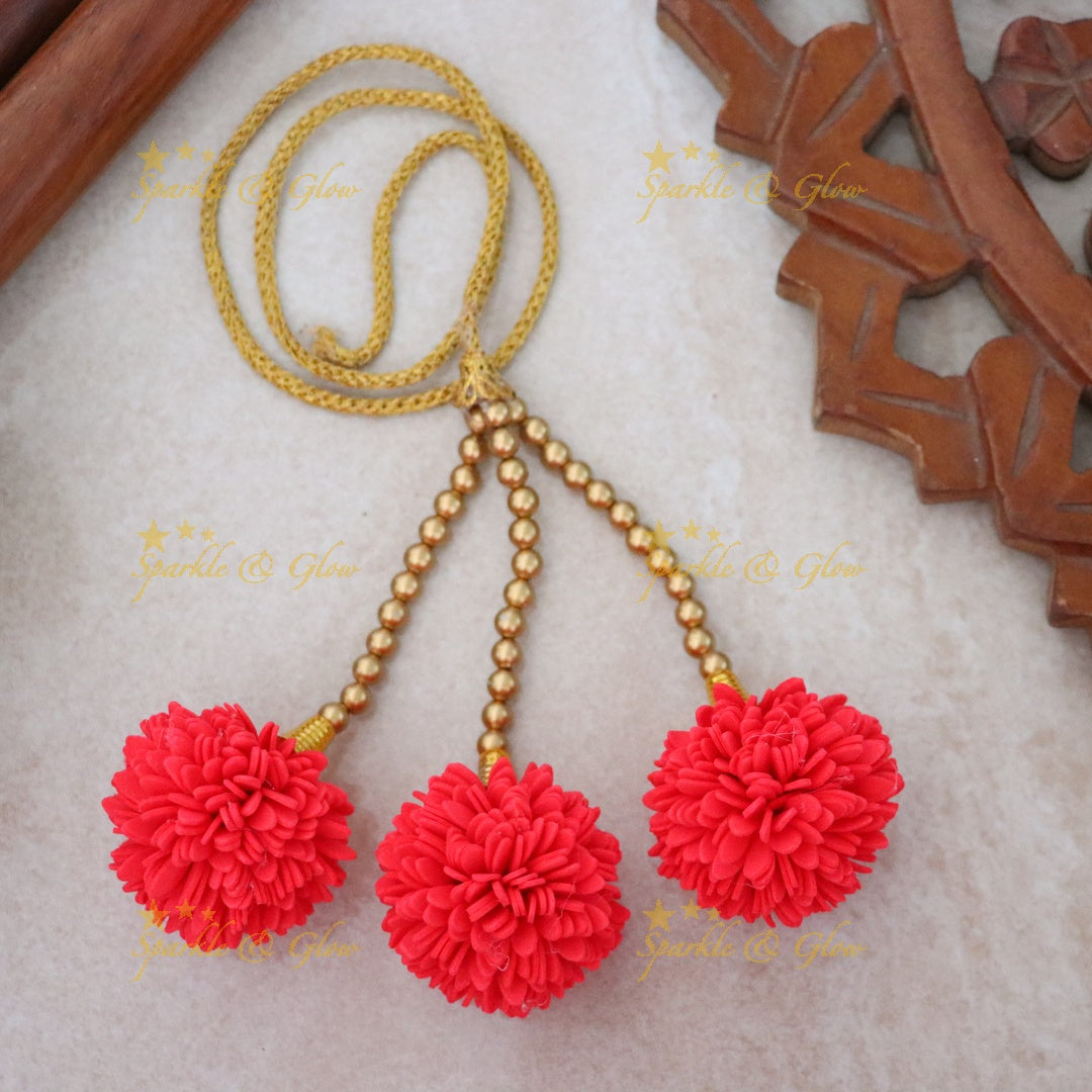 Exquisite Red Floral Hair Gajra for Wedding Celebrations