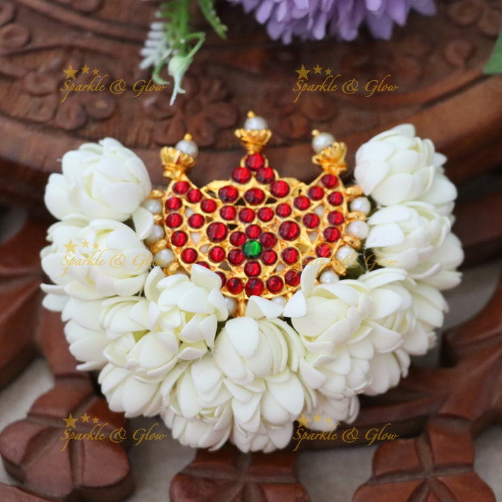 Elegant Floral Hair Clip with Red Stones for Festivals