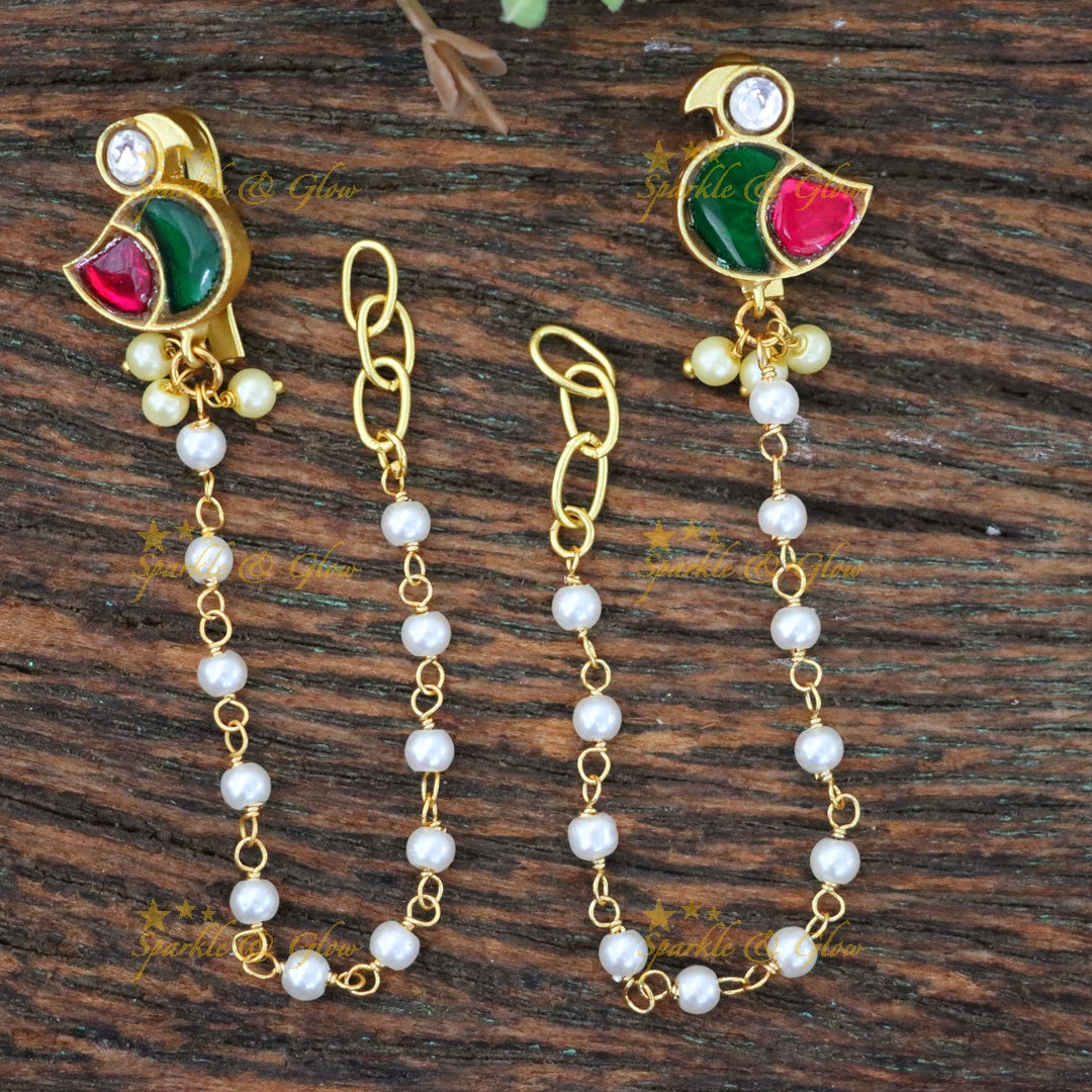 Exquisite Gold Bugadi Earrings with Pearl Chain