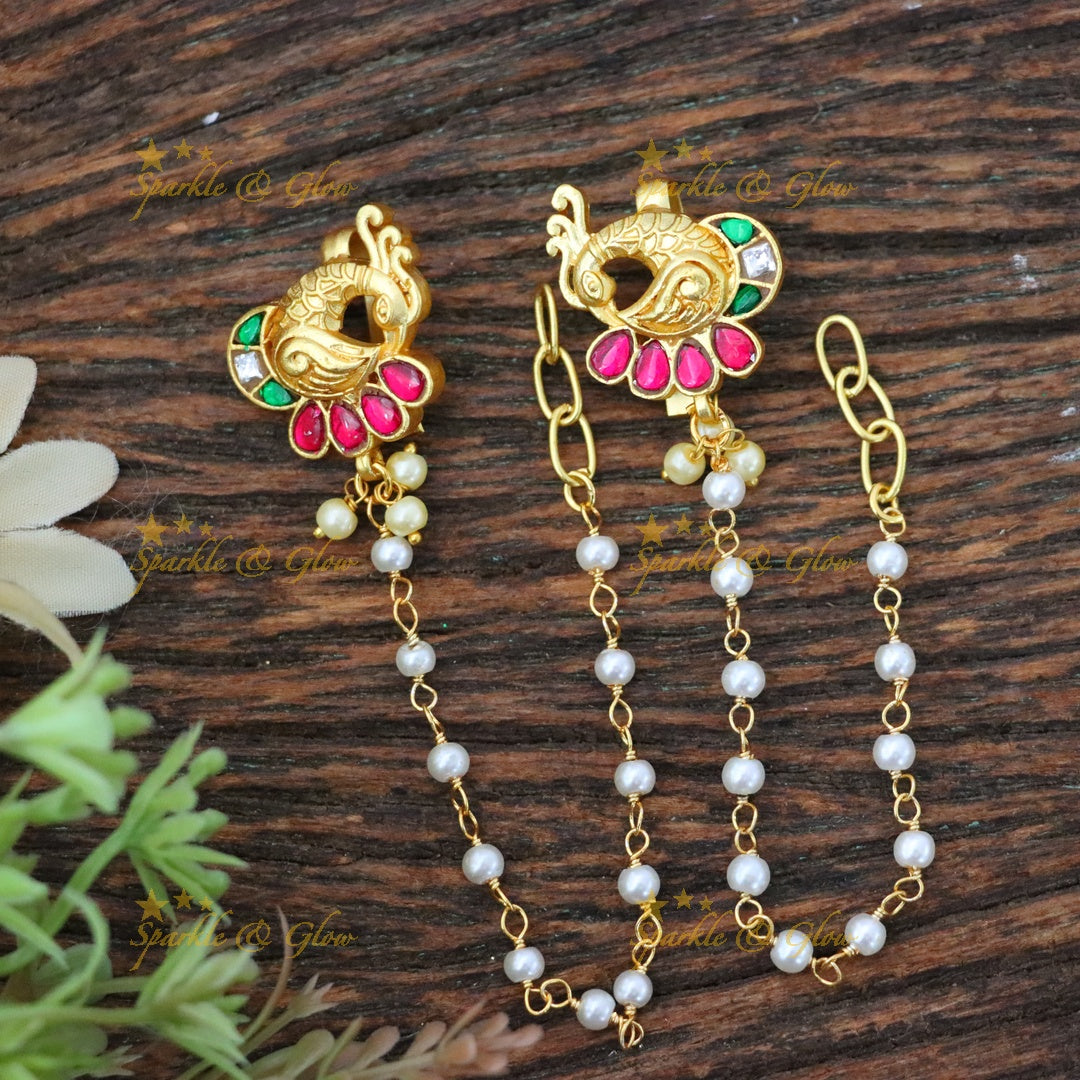 Gold Bugadi Earrings with Pearl Chains - 2023 Collection