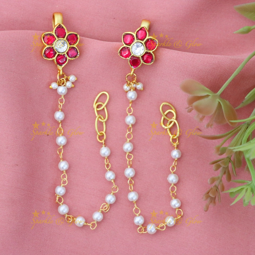 Gold Bugadi Pearl Chain Earrings - Festive Elegance