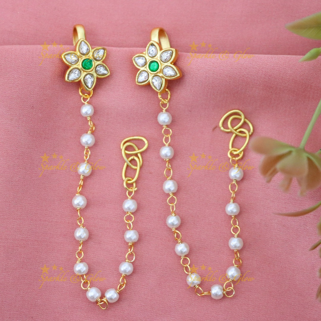 Exquisite Gold Bugadi Earrings with Pearl Chains