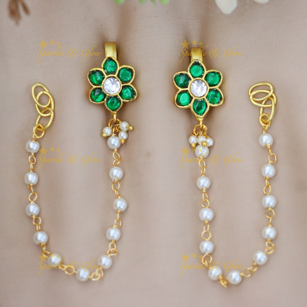 Elegant Gold Bugadi Earrings with Pearls & Earchain