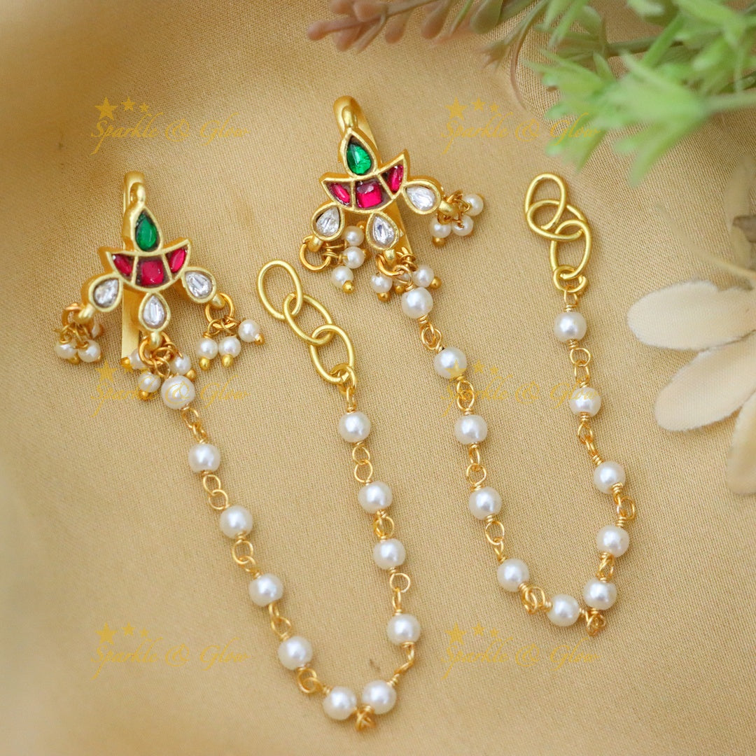 Stunning Bugadi Earrings with Gold and Pearl Design