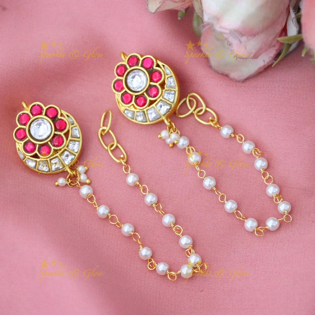 Exquisite Bugadi Earrings with Pearls & Gold Finish