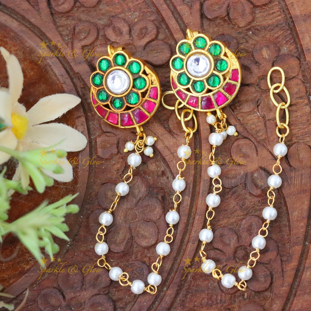 Exquisite Bugadi Earrings with Pearls & Gold Finish