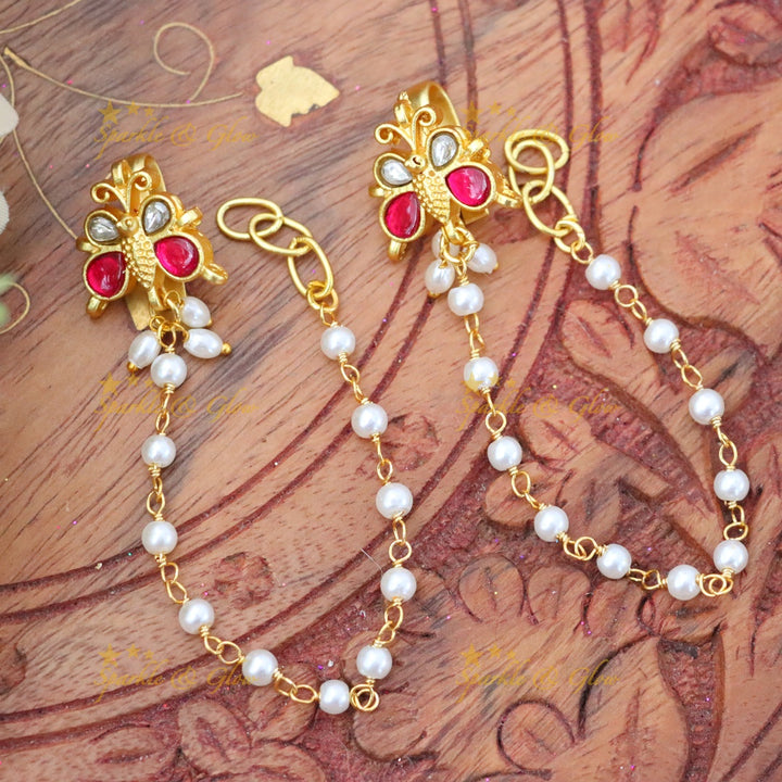 Exquisite Gold Bugadi Earrings with Pearl Chain