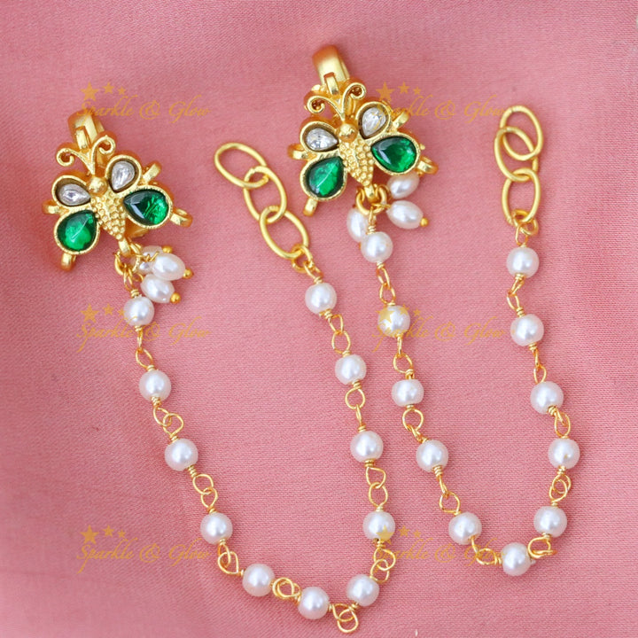 Exquisite Gold Bugadi Earrings with Pearl Chain