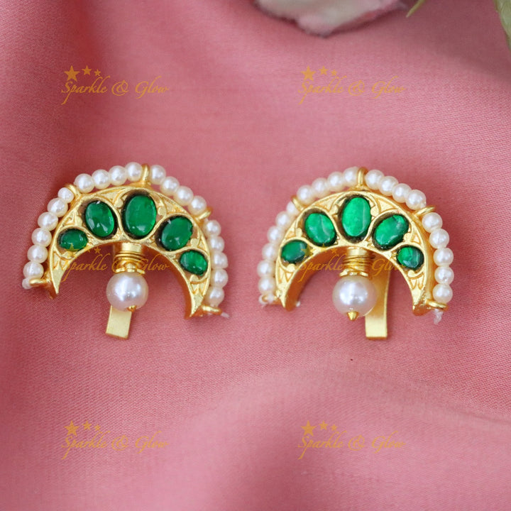 Crescent Jadau Kundan Bugadi Earrings with Pearls