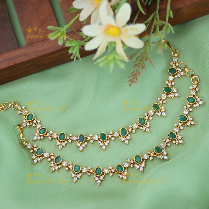 Exquisite Gold-Plated Emerald Ear Chains for Festive Glamour