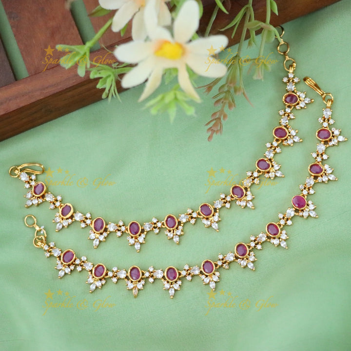 Exquisite Gold-Plated Emerald Ear Chains for Festive Glamour
