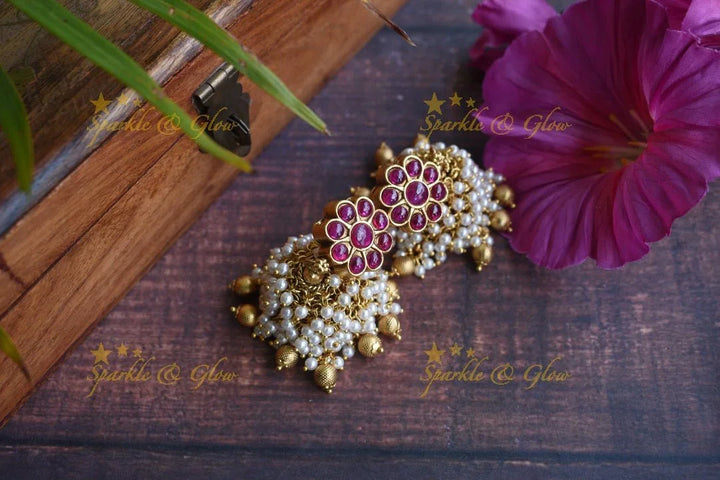 Elegant Gold high neck choker with kemp stones pendent -Green White - Sparkle and Glow