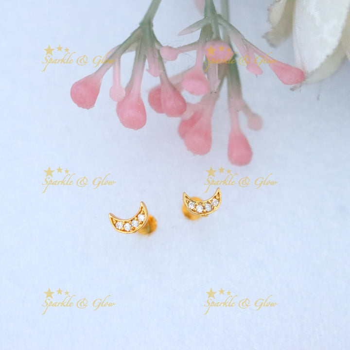 Crescent Gold Stud Earrings - Festive Elegance