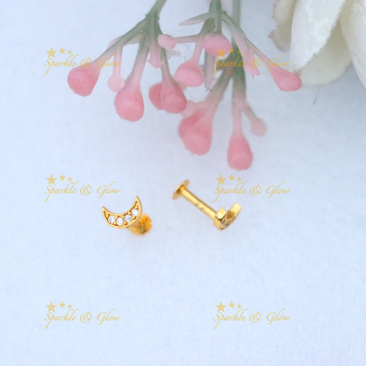 Crescent Gold Stud Earrings - Festive Elegance