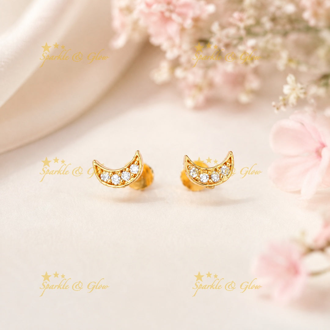 Crescent Gold Stud Earrings - Festive Elegance