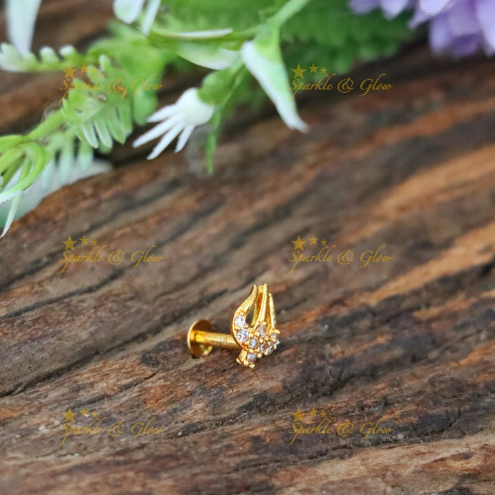 Elegant Trishul Nose Pin - Gold-Plated Festive Jewelry