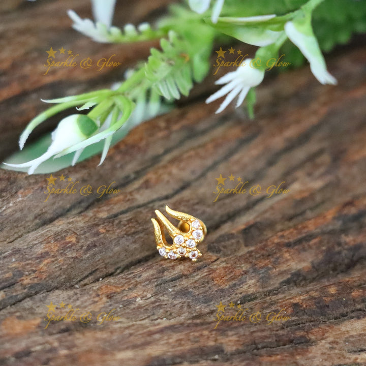 Elegant Trishul Nose Pin - Gold-Plated Festive Jewelry